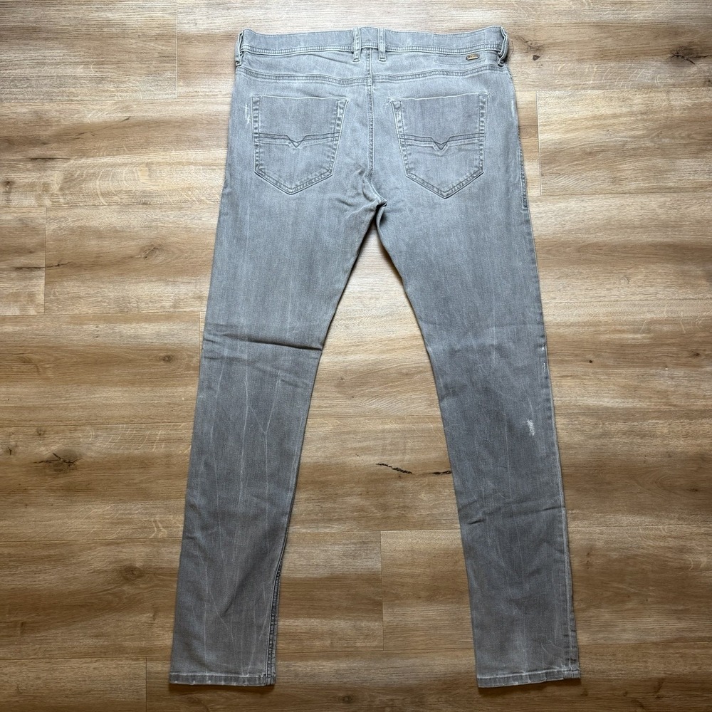 Diesel Tepphar Jeans Men 34x32 Gray Slim Carrot Stretch Distressed Whiskered - Picture 3 of 16
